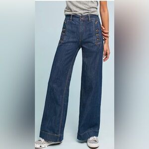 Pilcro and the Letterpress Dark Blue Wide-Leg Sailor Jeans